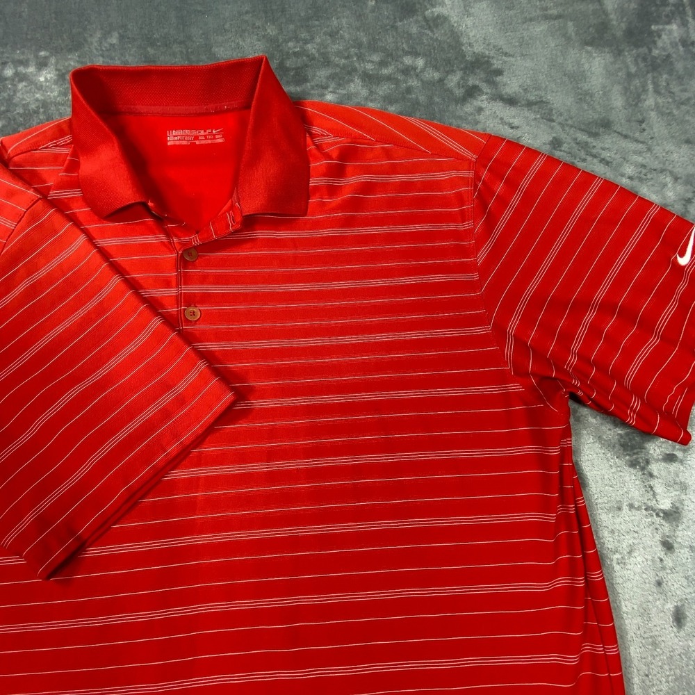 Nike Golf‎ Polo Shirt Mens 2XL Orange Striped Short Sleeve Dri Fit Athletic Gym
